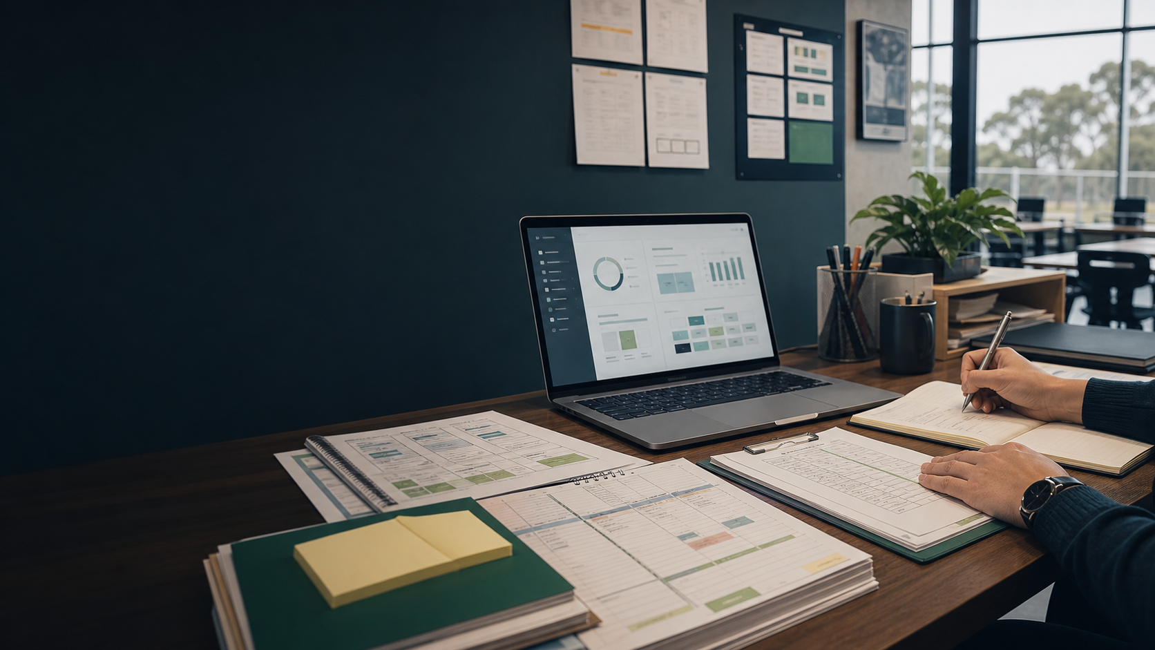 Teacher workspace showing timetable, class coursework, and assessment evidence panels